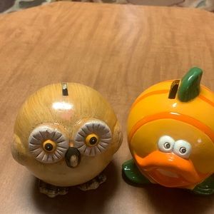 Owl and fish coin bank 5” tall